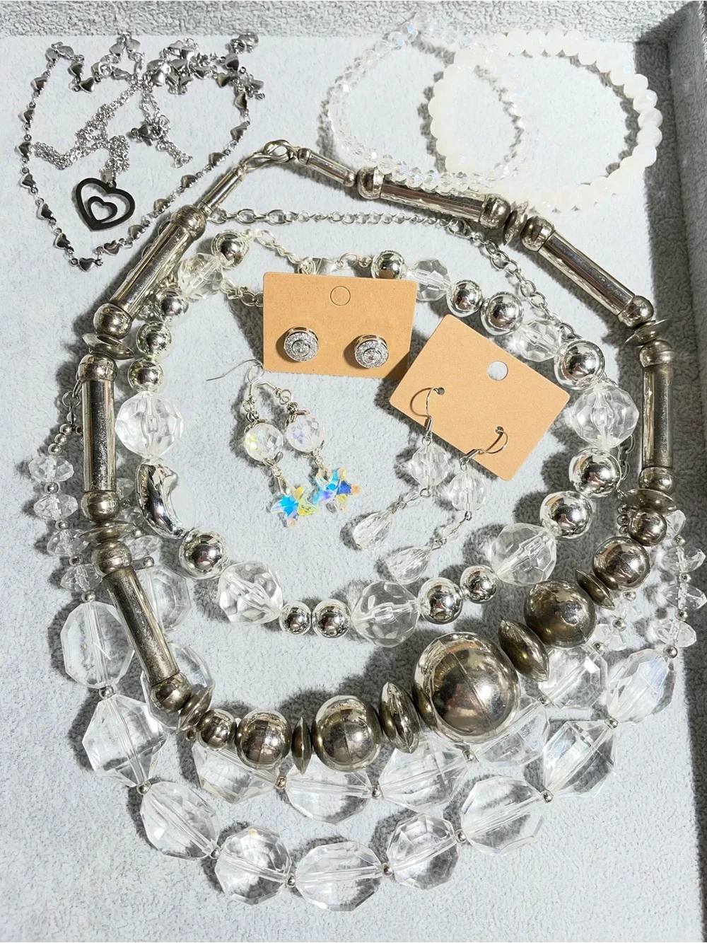 Silver & Clear Curated Statement Earrings Bracelet Lot of 10